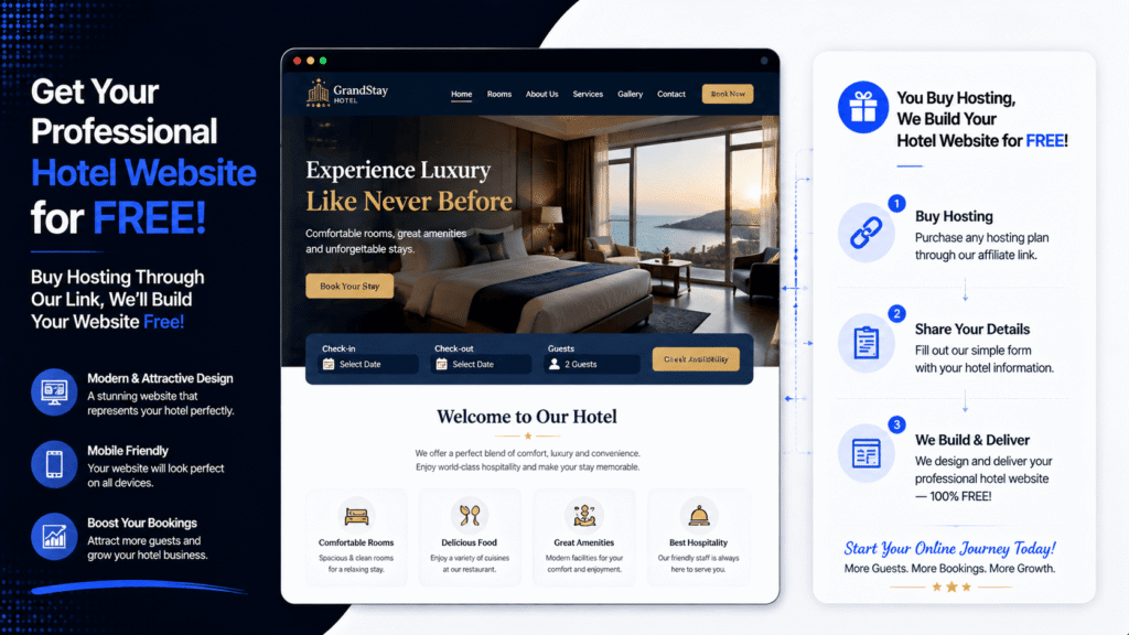 Free Hotel Website with Hosting Purchase Through Our Link